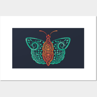 Boho Indy Tattoo Ethnic Butterfly Posters and Art